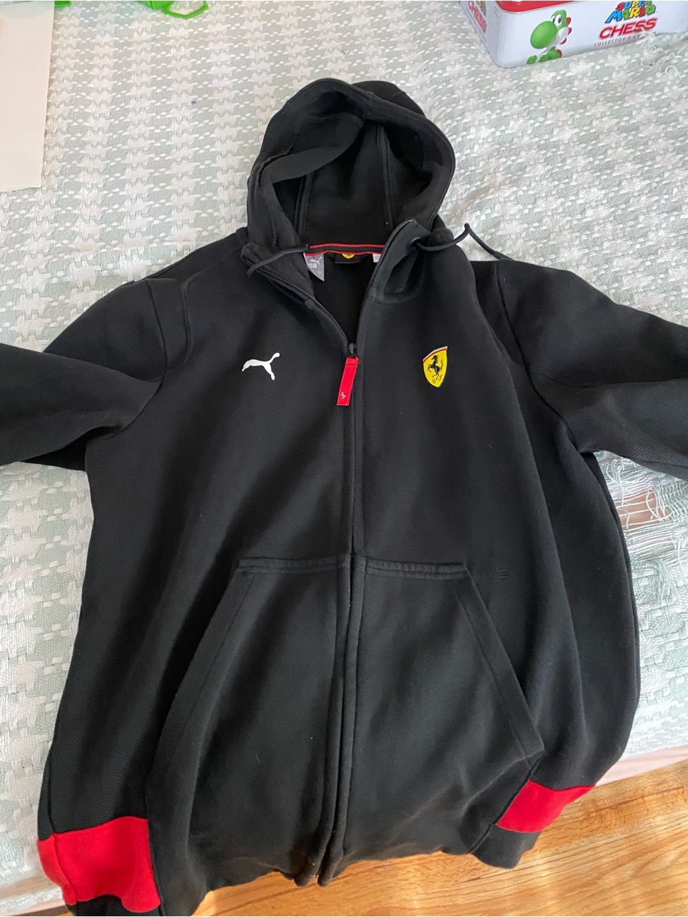 Puma Black Hoodie with Red Trim and Ferrari Shield